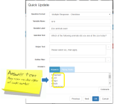 Quick update screen showing answer specification